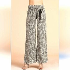 FAB'RIK palm print palazzo wide leg pants with sash tie in Size small